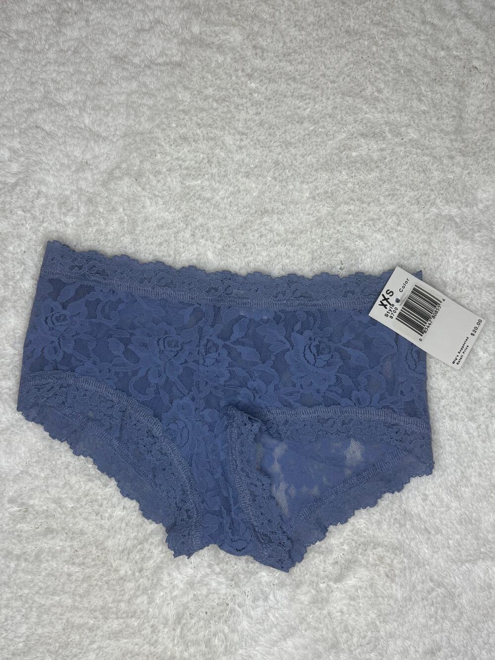 NWT Hanky Panky Periwinkle Blue Lace Boyshort Panties XXS Sheer